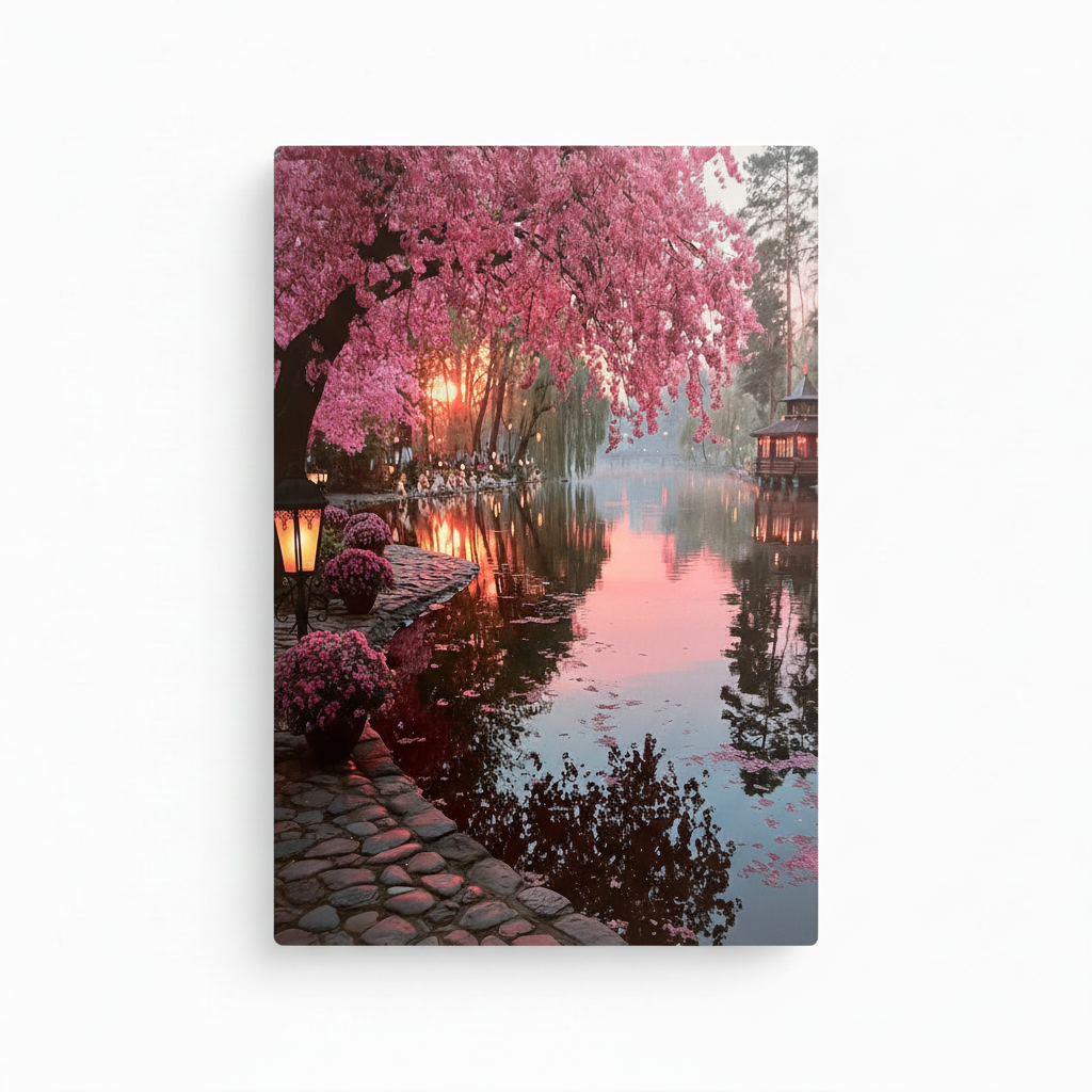 Kirschblüten am Wasser Wandbild