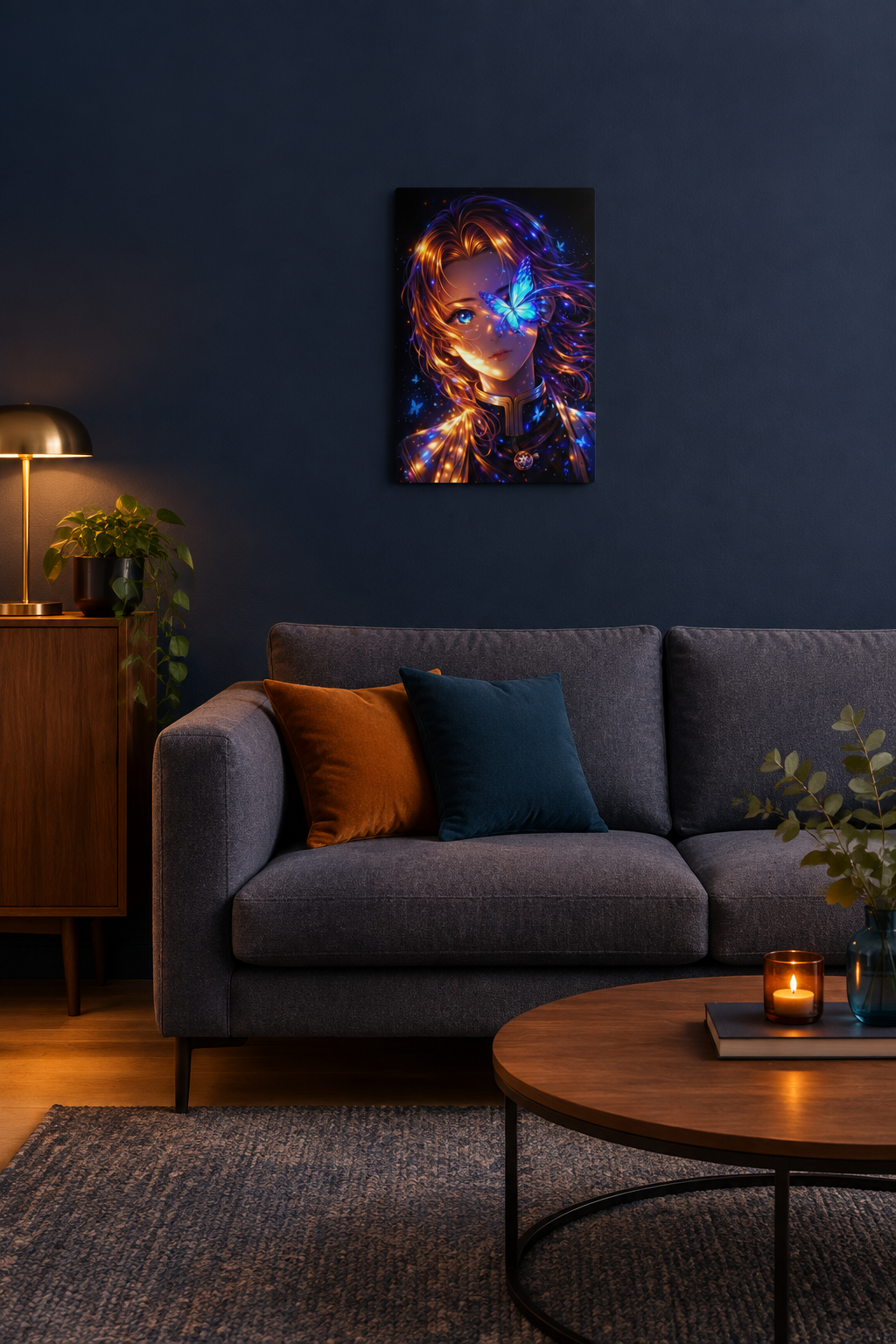 Anime-Porträt mit Schmetterling Wandbild