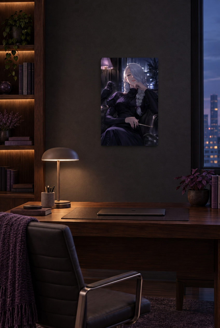 Gothic Anime Frau mit Rabe Wandbild