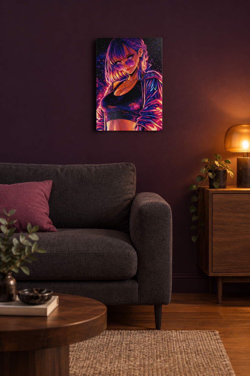Neon Anime Girl Wandbild