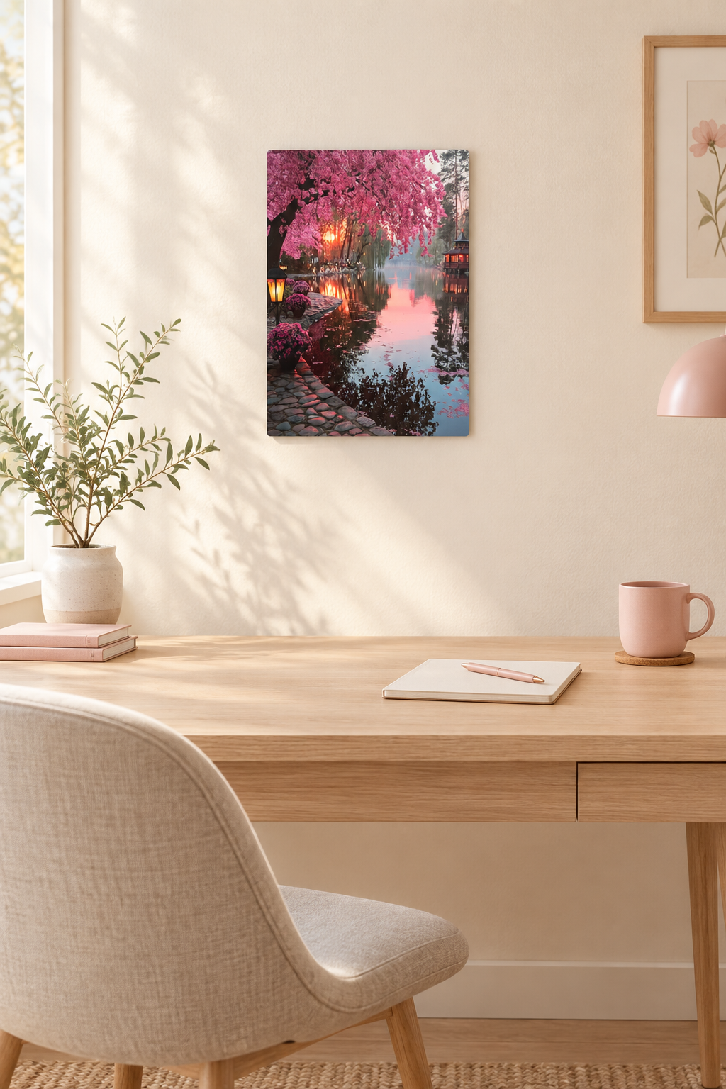 Kirschblüten am Wasser Wandbild