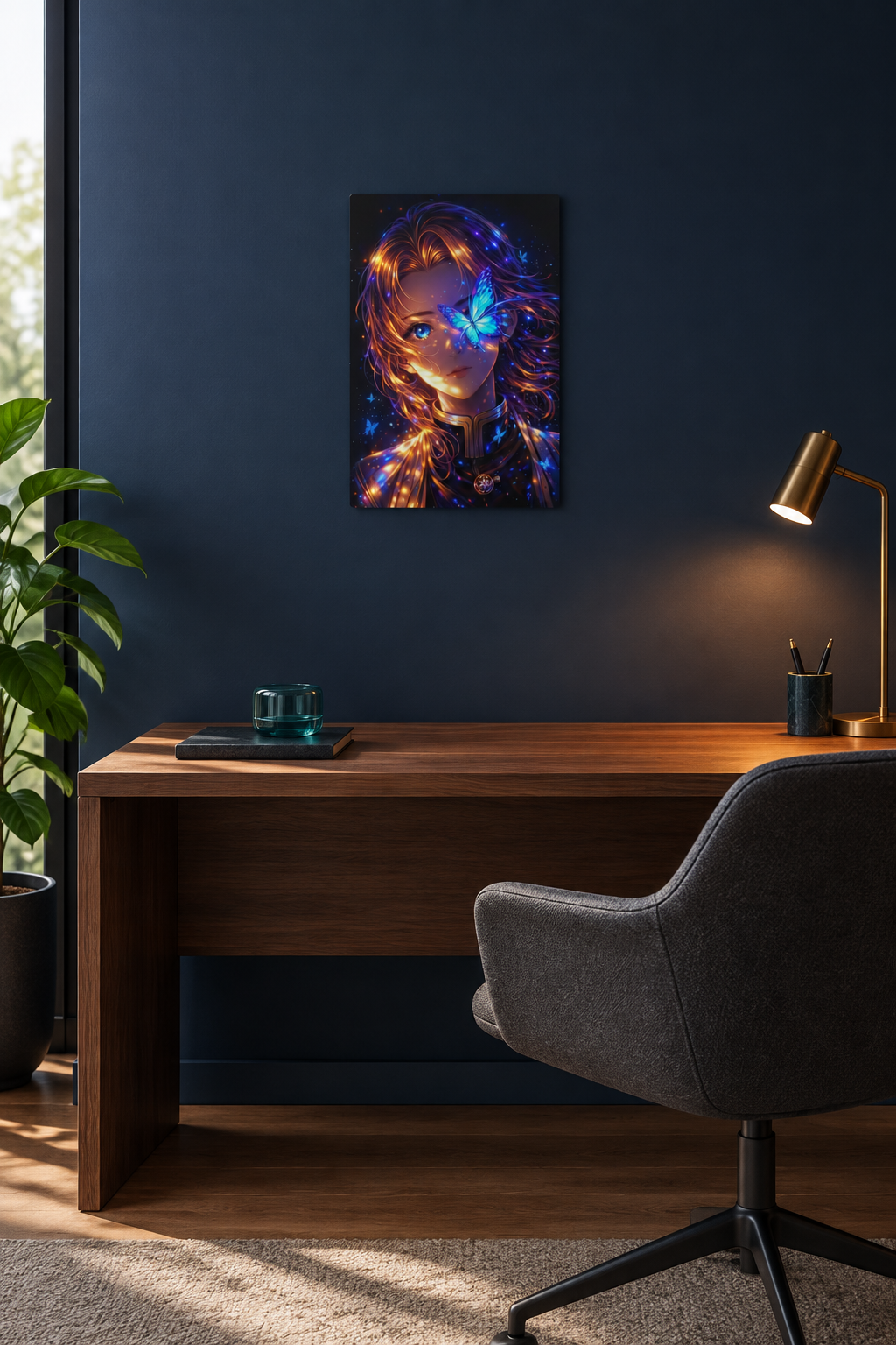Anime-Porträt mit Schmetterling Wandbild