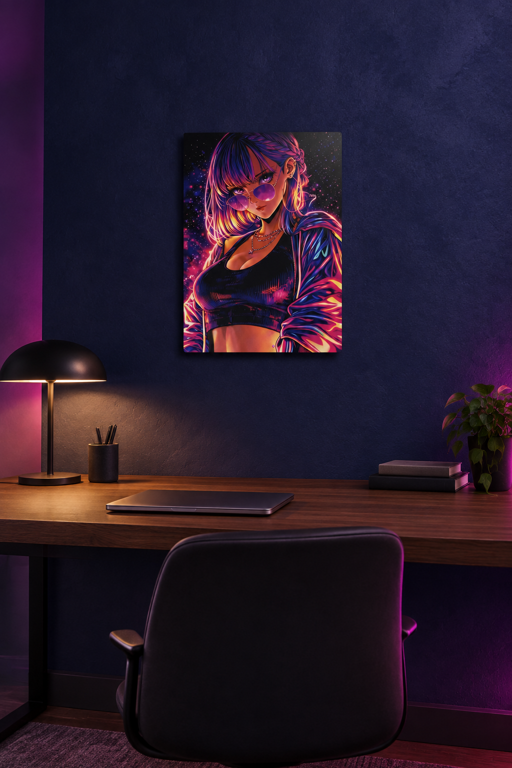 Neon Anime Girl Wandbild