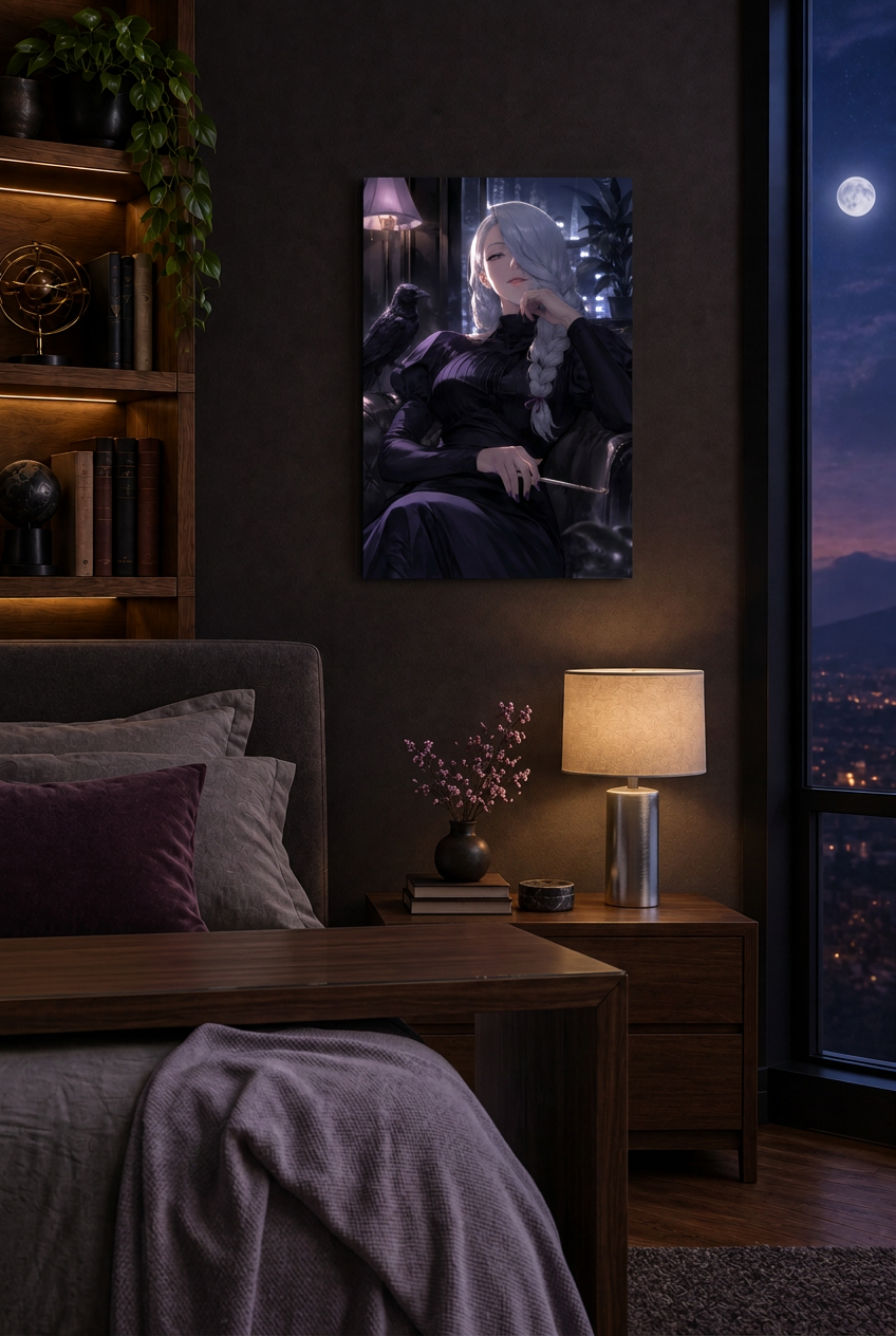 Gothic Anime Frau mit Rabe Wandbild