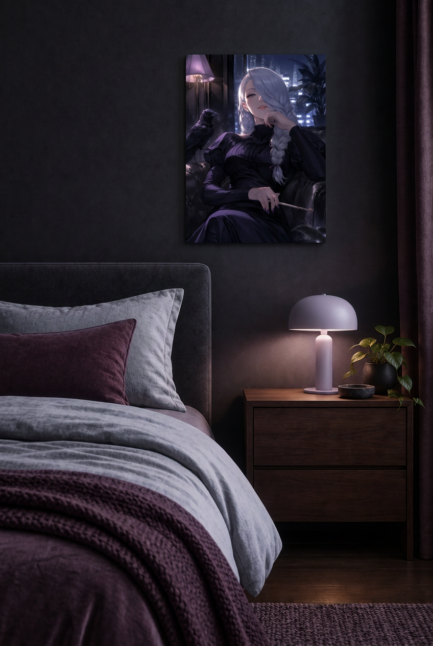 Gothic Anime Frau mit Rabe Wandbild