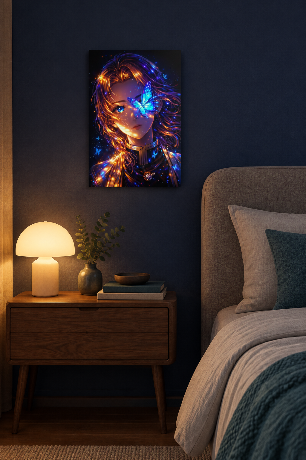 Anime-Porträt mit Schmetterling Wandbild