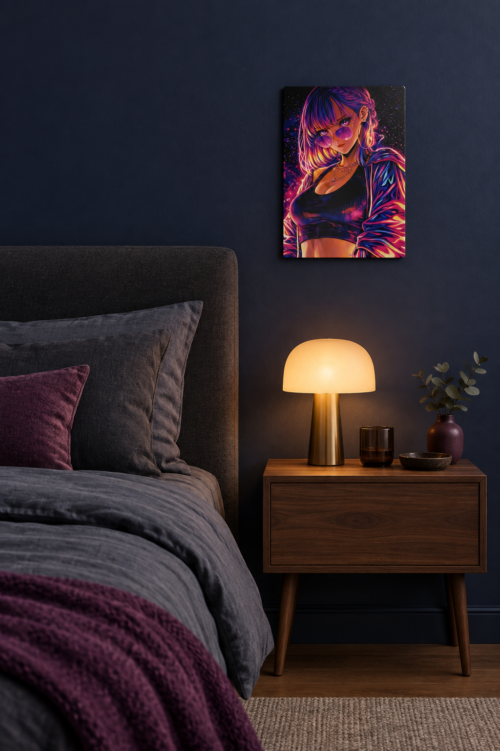 Neon Anime Girl Wandbild
