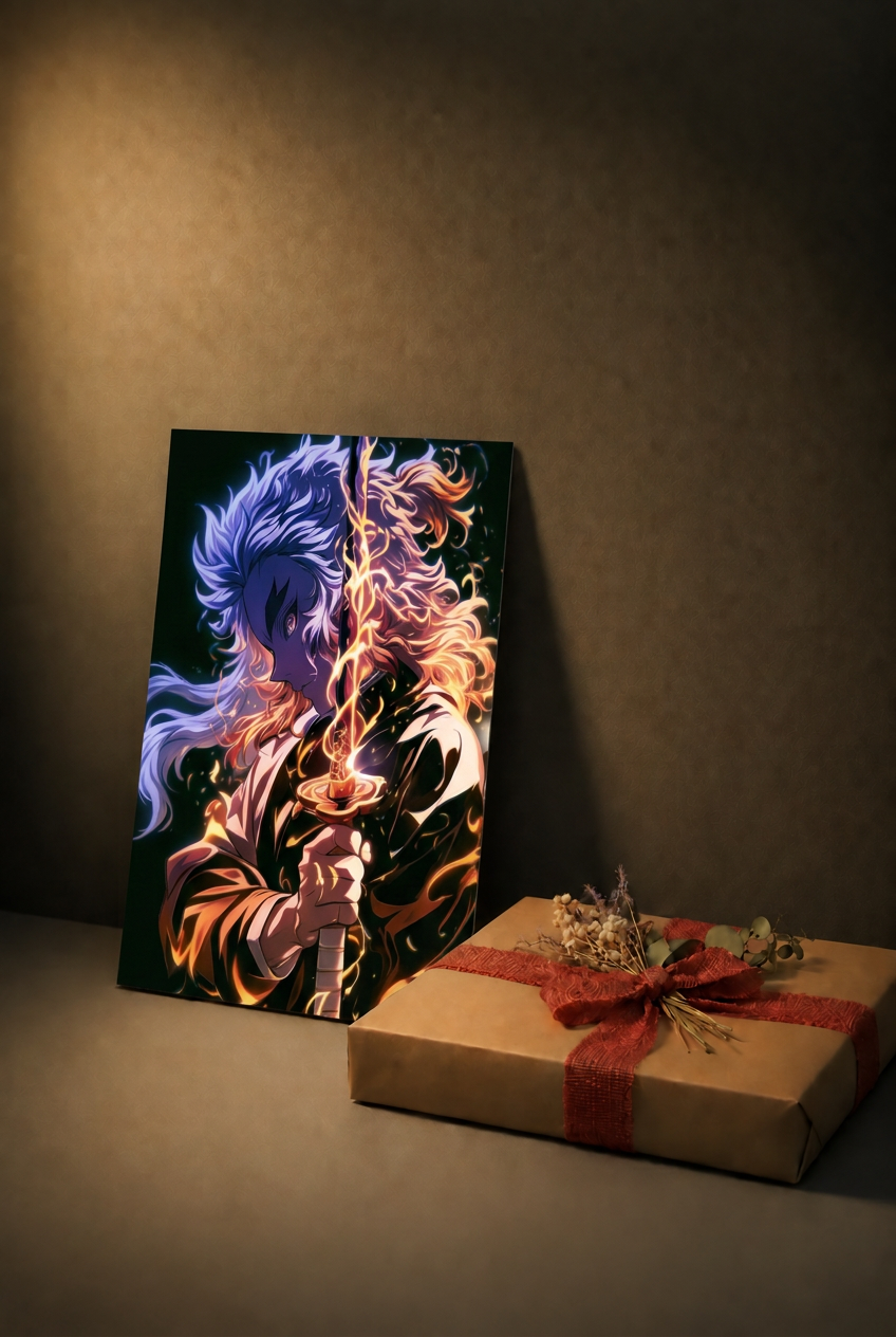 Anime Schwertkämpfer mit Flammen Wandbild