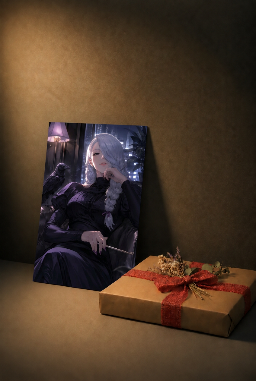 Gothic Anime Frau mit Rabe Wandbild