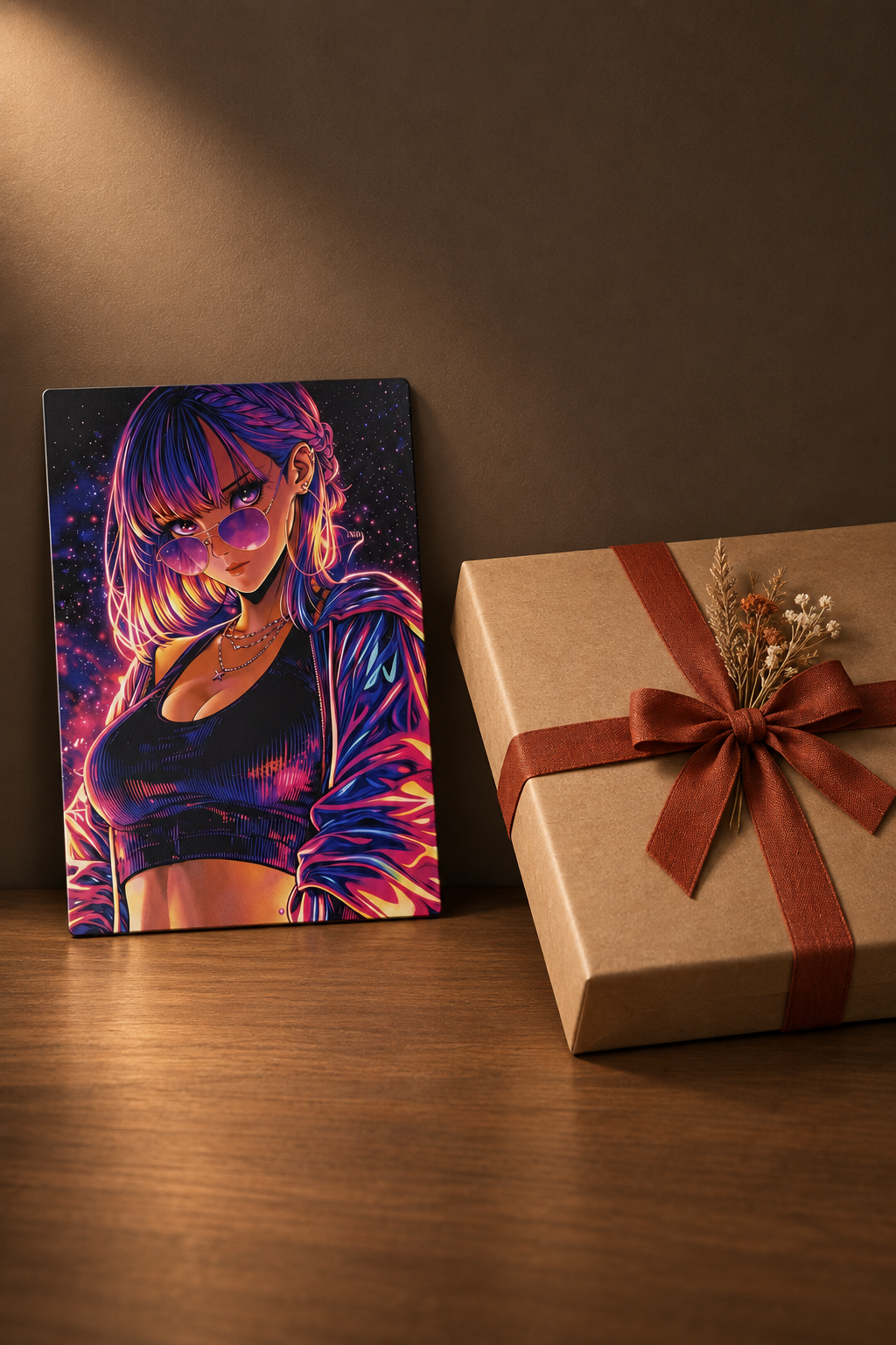 Neon Anime Girl Wandbild