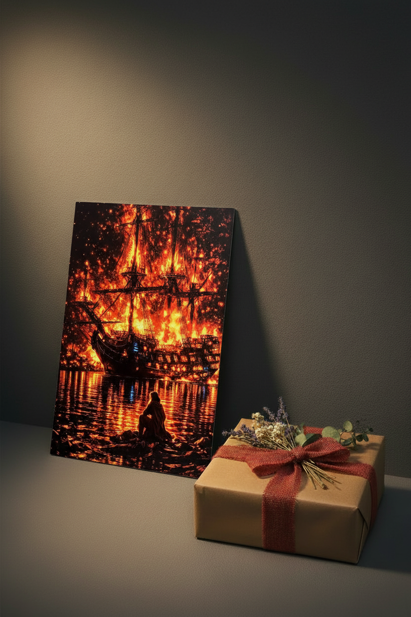 Brennendes Segelschiff Wandbild